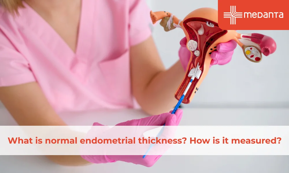 What is normal endometrial thickness? How is it measured?